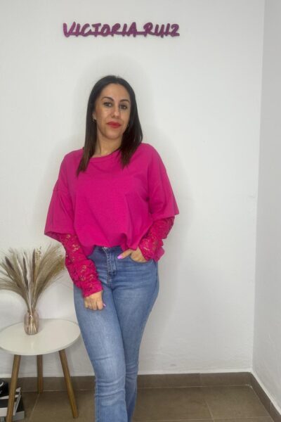 Camiseta con encaje Fucsia