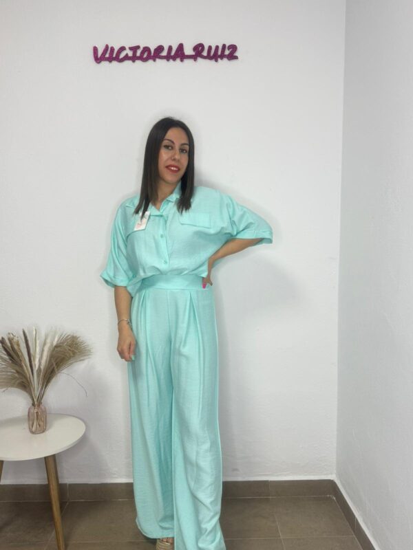 Conjunto lino Macarena Verde Agua - Imagen 2