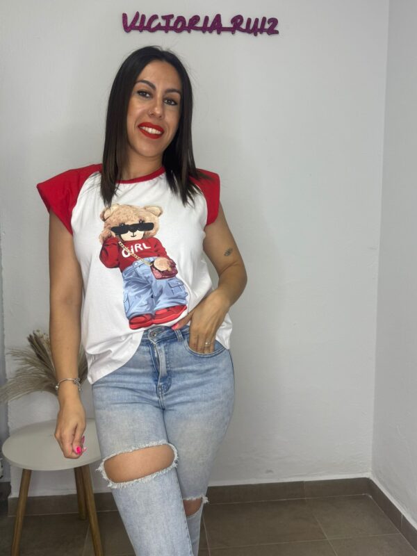 Camiseta Oso Hombreras Roja - Imagen 2