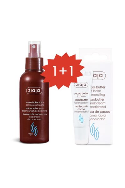 Set MANTECA DE CACAO Spray corporal acelerador del bronceado + Bálsamo labial ¡gratis!