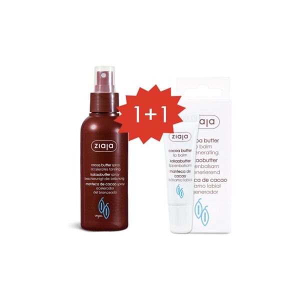 Set MANTECA DE CACAO Spray corporal acelerador del bronceado + Bálsamo labial ¡gratis!