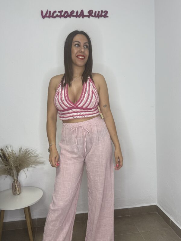Top crochet rosa