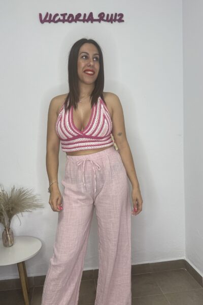 Top crochet rosa