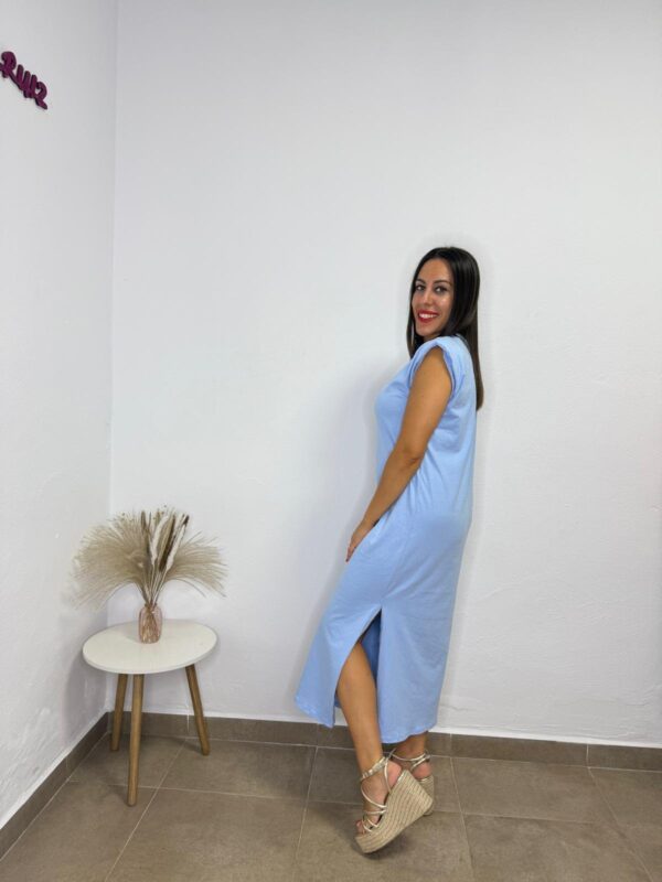 Vestido Hombreras Celeste