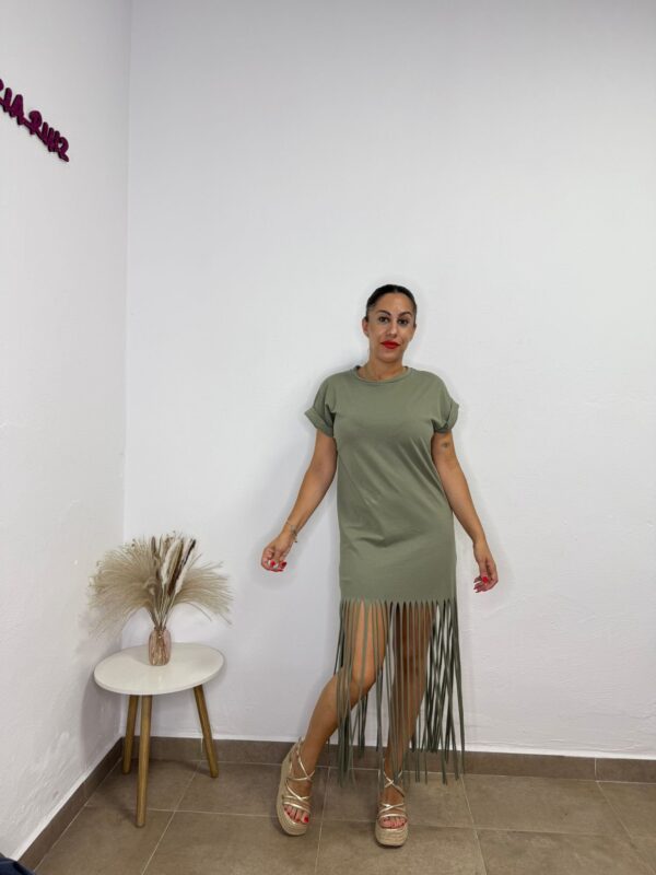 Vestido Flecos Caqui - Imagen 2