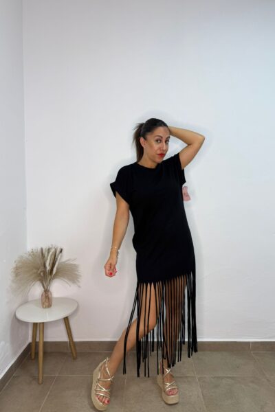 Vestido Flecos Negro