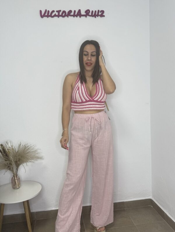 Pantalon lino rosa