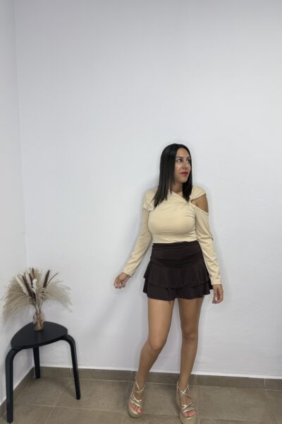Falda pantalones volantes chocolate