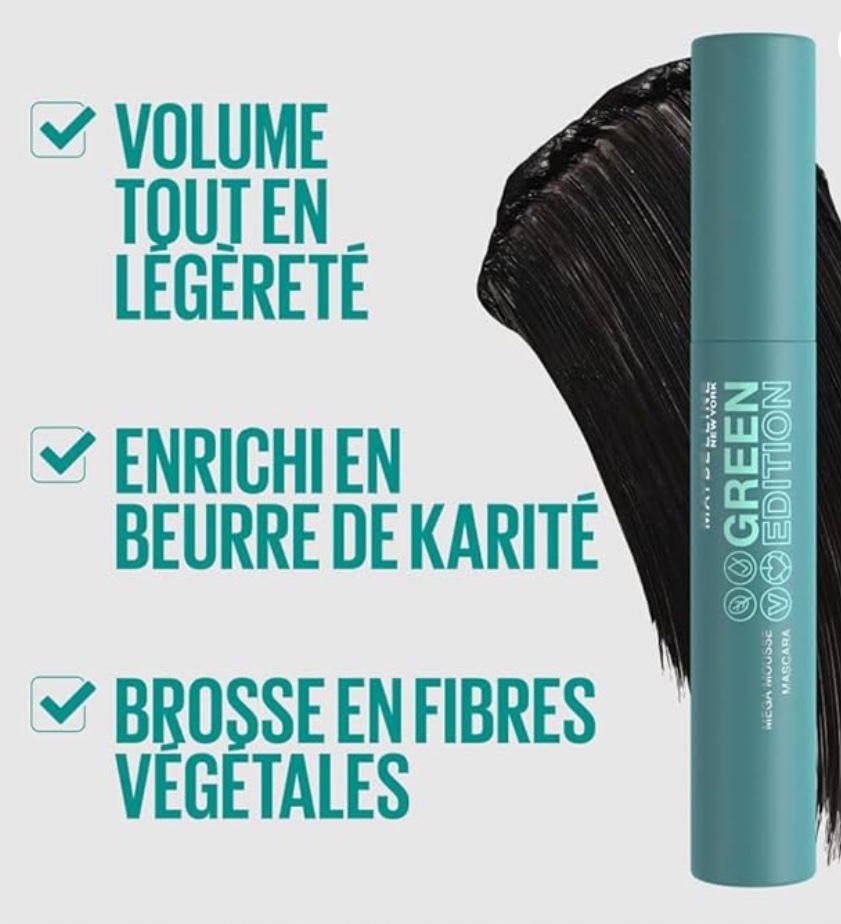 Maybelline New York Green Edition Mega Mousse Mascara de Pestañas