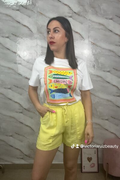 Pantalon lino cuerdas amarillo